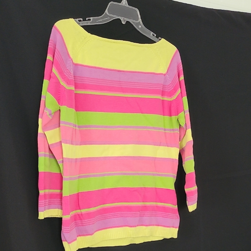 Harold's Pastel Stripe Off-the-Shoulder Sweater in Pink, Yellow & Lime - Picture 3 of 3
